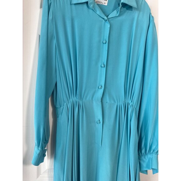 Vintage Ciao Ltd Blue 100% Silk Button-Up Midi Dress Sz 14 Coquette - Picture 3 of 10